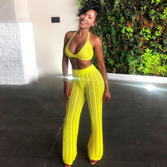 yellow two piece outfit